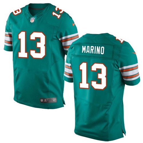 Men's Elite Dan Marino Nike Jersey Aqua Green Alternate - #13 NFL Miami Dolphins